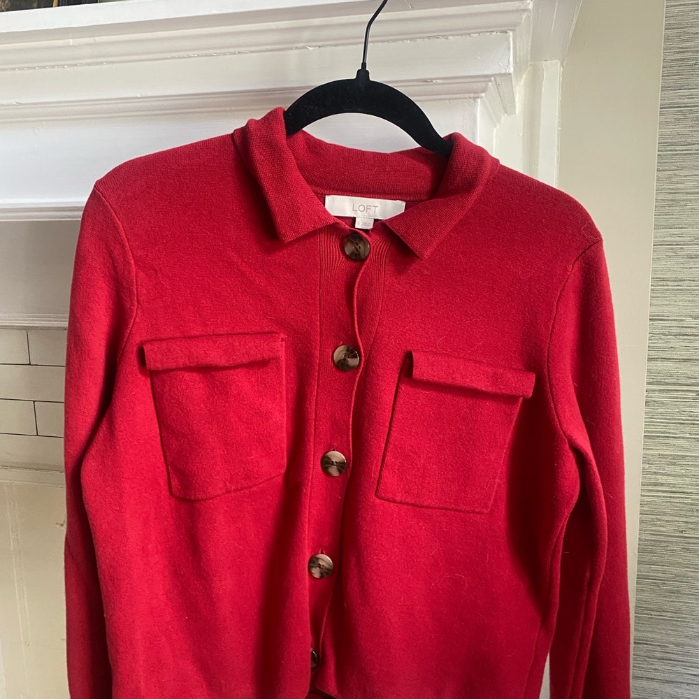 LOFT Red Button-Up Cardigan
